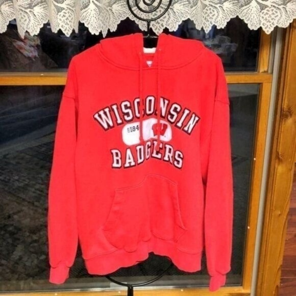 Champion Wisconsin Badgers Hoodie Red Pullover Sweatshirt Sz Large Bucky Badger